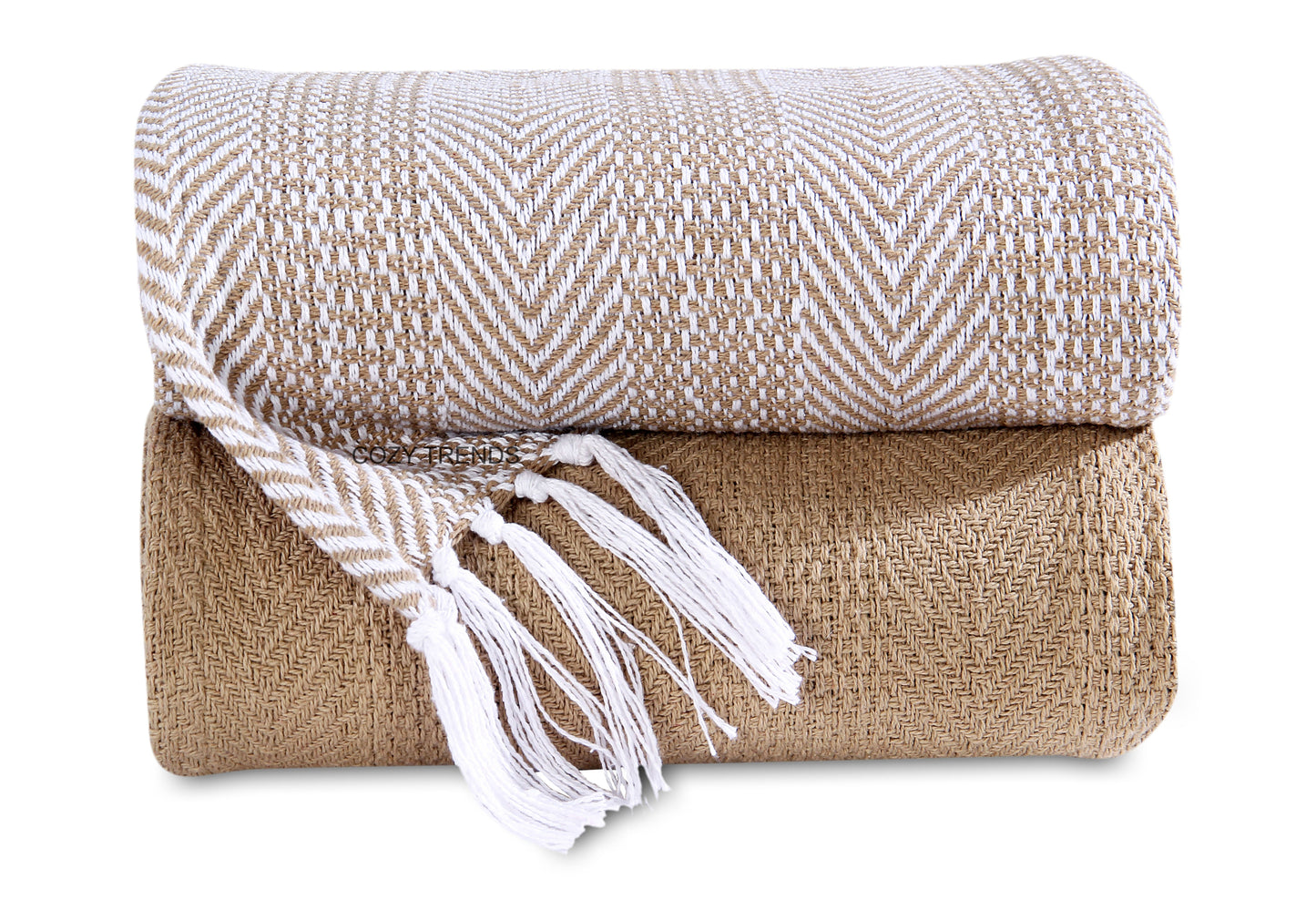 Hand Woven 100% Cotton All Season Soft Throw Blankets Herringbone 50''x60'' Set of 2