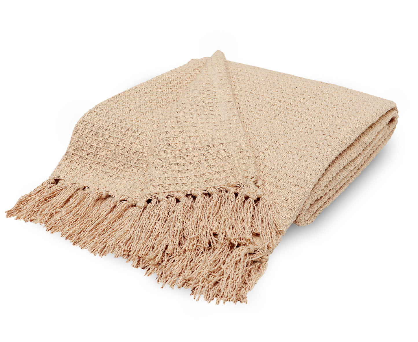 Luxurious Cozy Soft All-Season Cotton Waffle Weave Throw Blanket with Fringes – Lightweight – Decorative Blanket for Couch, Bed & Sofa