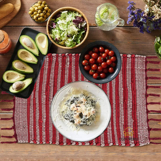 100% Cotton Placemats Farmhouse Woven Fabric for Dining Room Rectangle Set of 6 | 14''x20''| Heat Resistant | Washable | Durable with Tassel