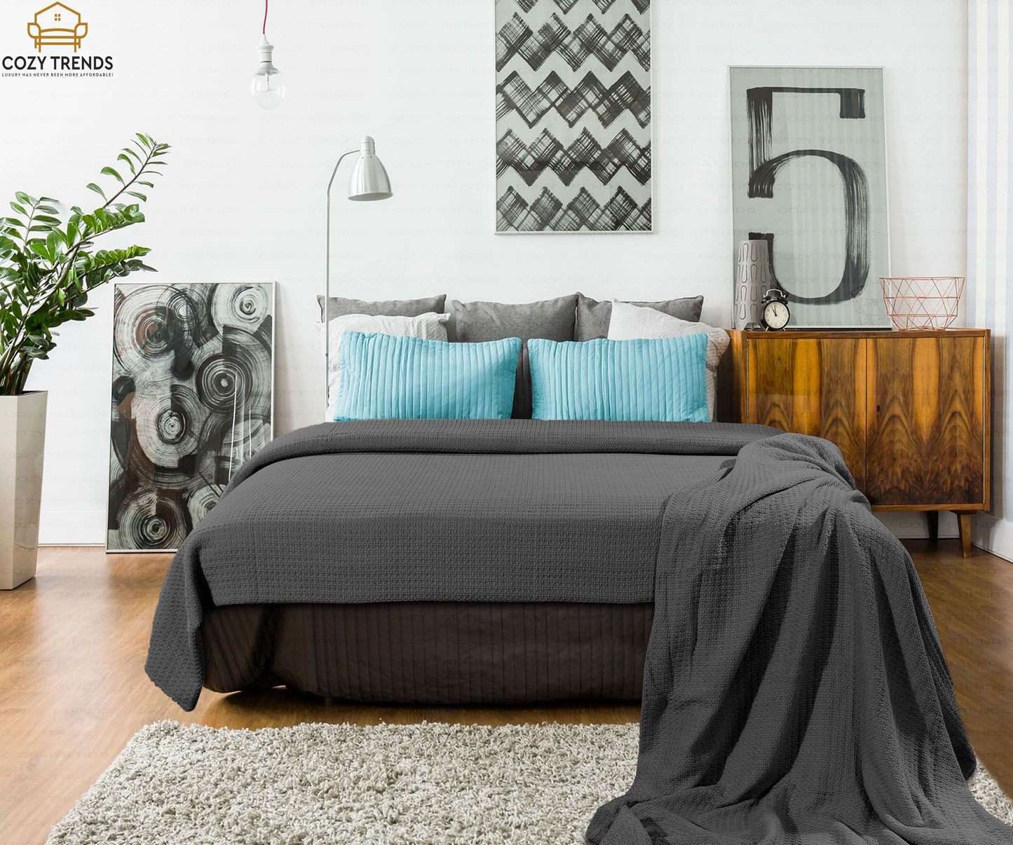 100% Fine Cotton Blanket Luxurious Basket Weave Stylish Design Soft Cozy and Comfortable All Season Light Weight Spread Quilt Bed & Couch/Sofa