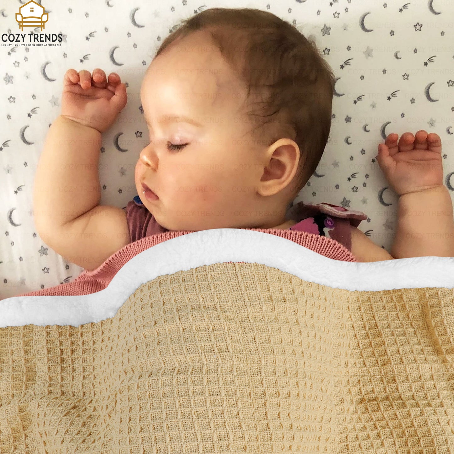 Luxurious Cotton Unisex Baby Blanket Waffle Weave with Sherpa Backing Soft Cozy 30''x40'' Receiving Crib Stroller Nap Blanket