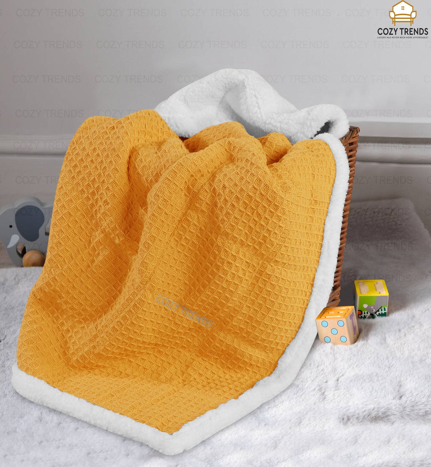 Luxurious Cotton Unisex Baby Blanket Waffle Weave with Sherpa Backing Soft Cozy 30''x40'' Receiving Crib Stroller Nap Blanket