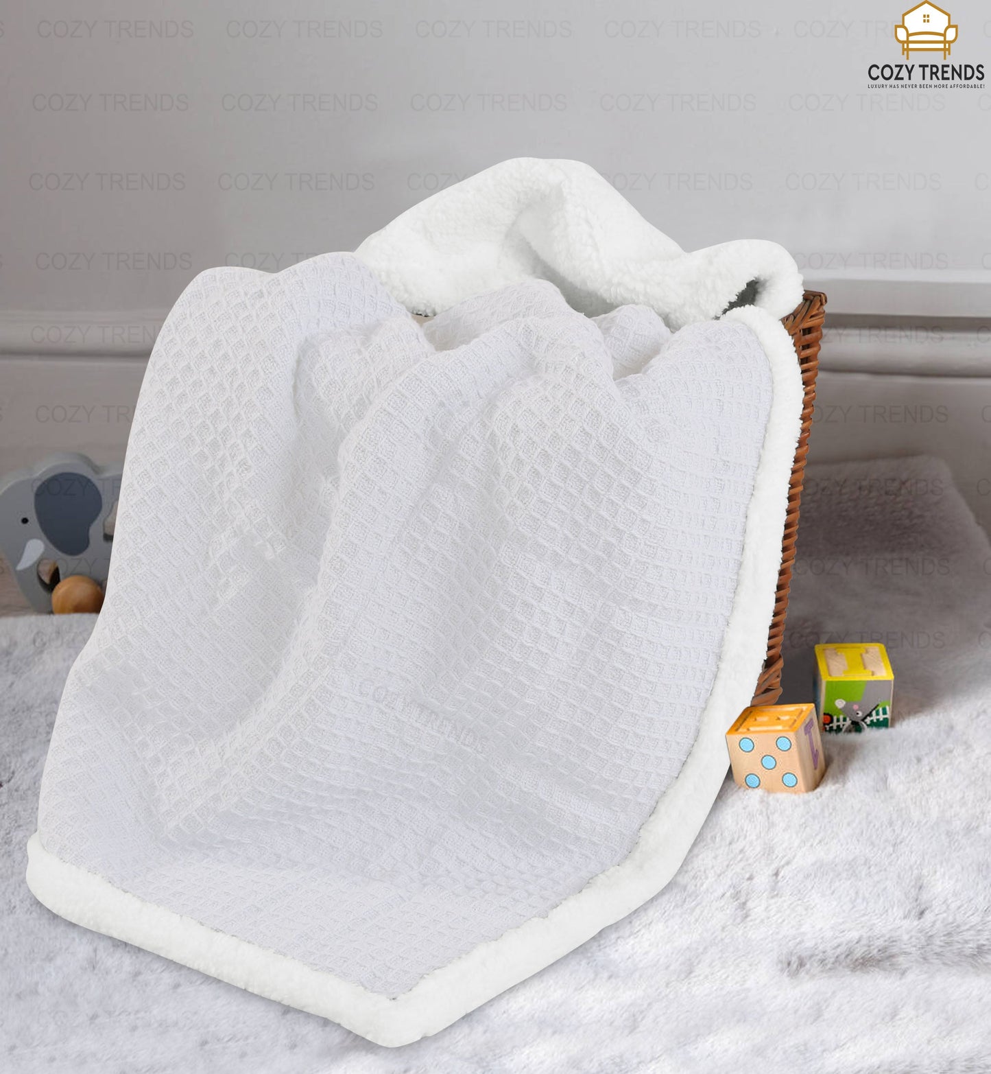 Luxurious Cotton Unisex Baby Blanket Waffle Weave with Sherpa Backing Soft Cozy 30''x40'' Receiving Crib Stroller Nap Blanket
