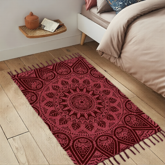 Cotton Printed Mandala Rag Rug 24''x36''- 2x3'- Multicolor Chindi Rug - Hand Woven Washable & Reversible for Living Room Kitchen Entryway Bedroom Rug Rag with Tassel