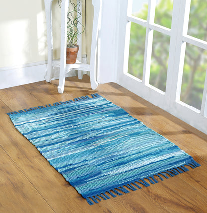 Handcrafted Vibrant Cotton Rug 24x36" – Washable, Reversible, with Tassels for Any Room - 24''x36''