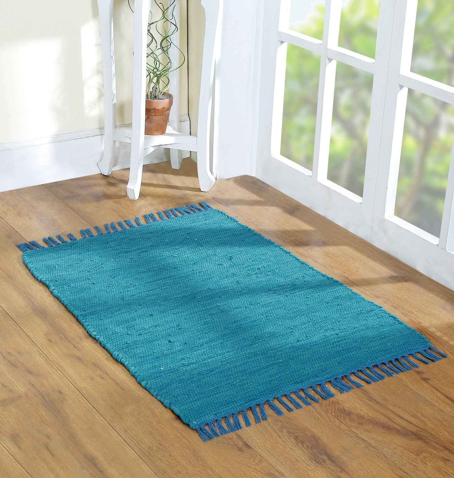 Cotton Rag Rug 24x36'' | 2x3' Multicolor Area Rugs- Hand Woven Washable & Reversible for Living Room Kitchen Entryway Throw Rug with Tassel