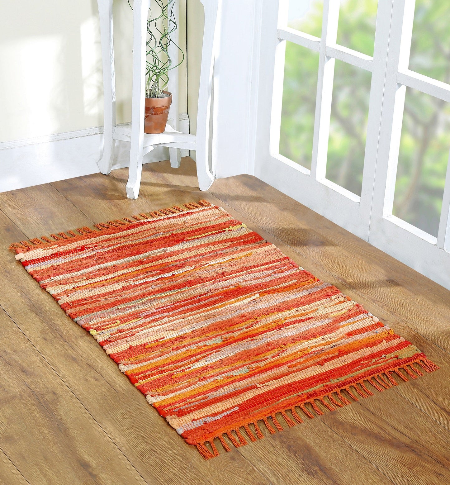 Handcrafted Vibrant Cotton Rug 24x36" – Washable, Reversible, with Tassels for Any Room - 24''x36''