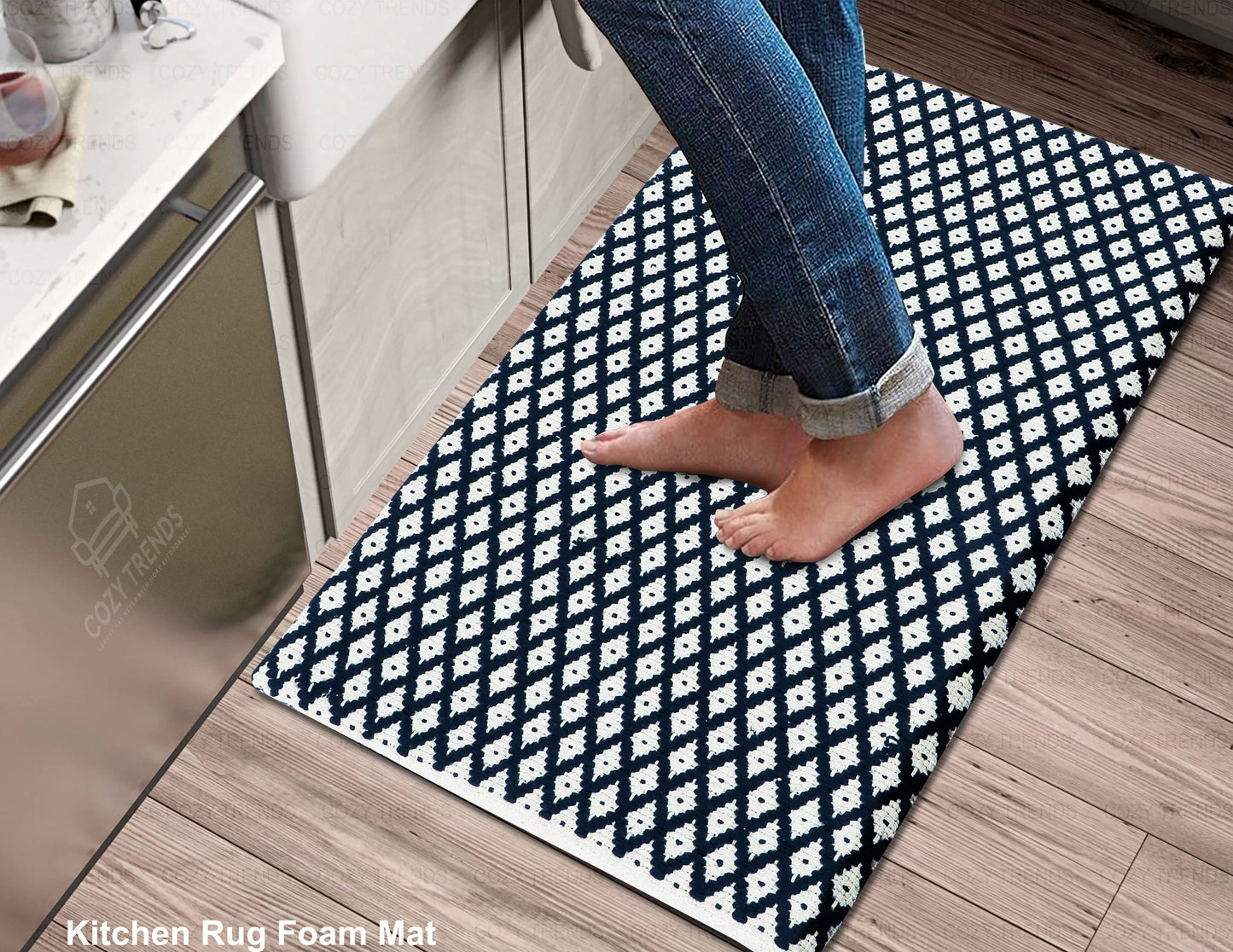 Luxurious Woven Cotton Cushioned Thiclk Kitchen Mat Rug - Anti-Fatigue, Anti-Skid - 18''x30''
