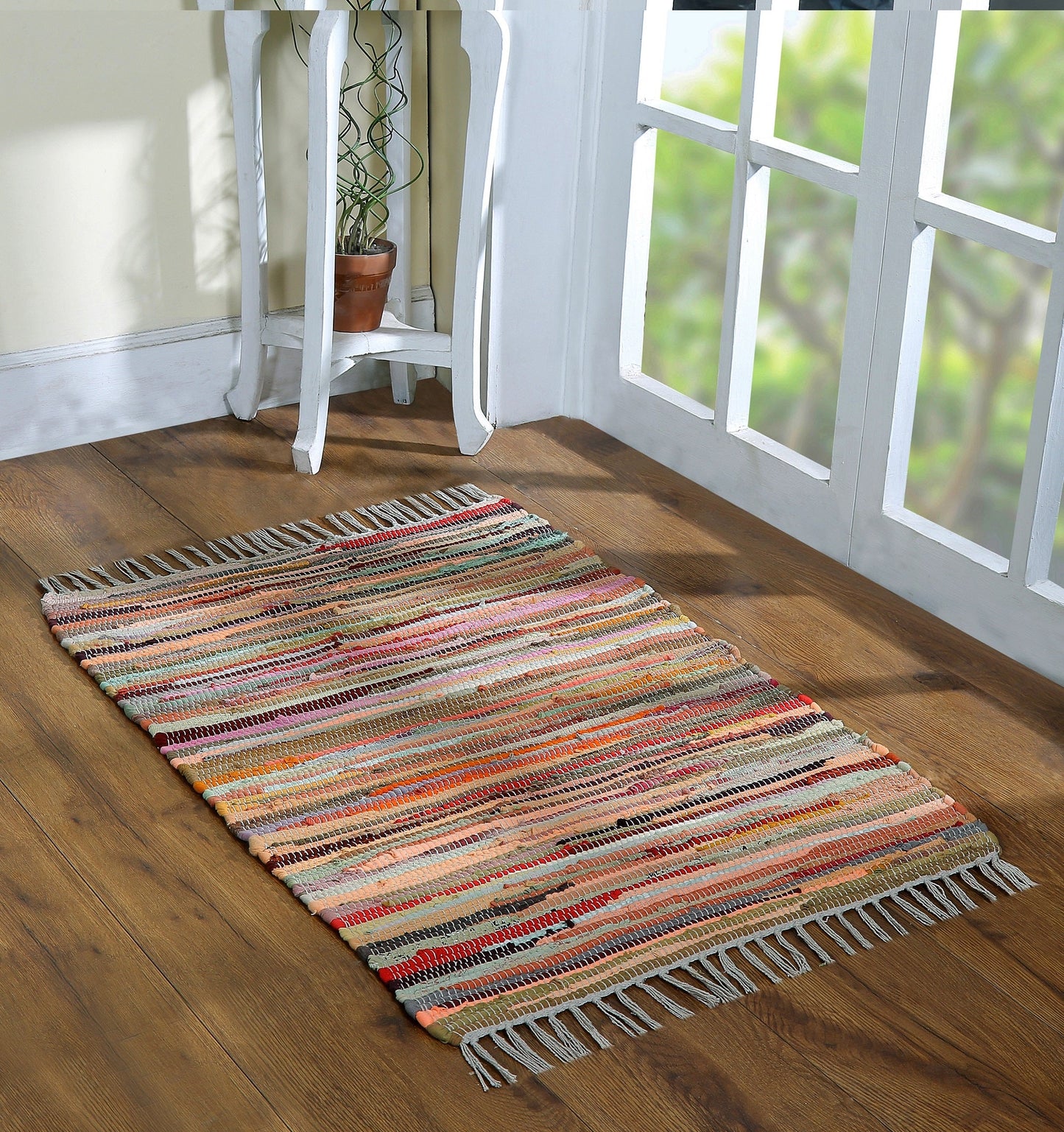 Handcrafted Vibrant Cotton Rug 24x36" – Washable, Reversible, with Tassels for Any Room - 24''x36''