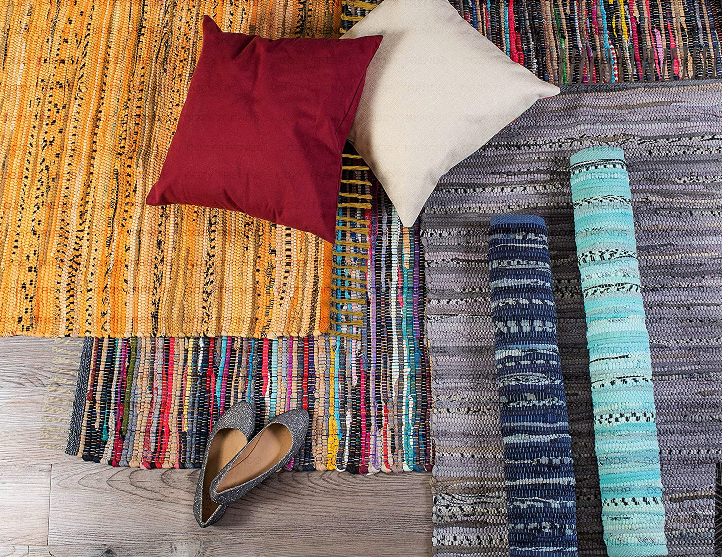100% Cotton Rag Rug 24x36 - Multicolor Chindi Rug - Hand Woven & Reversible for Living Room Kitchen Entryway Rug