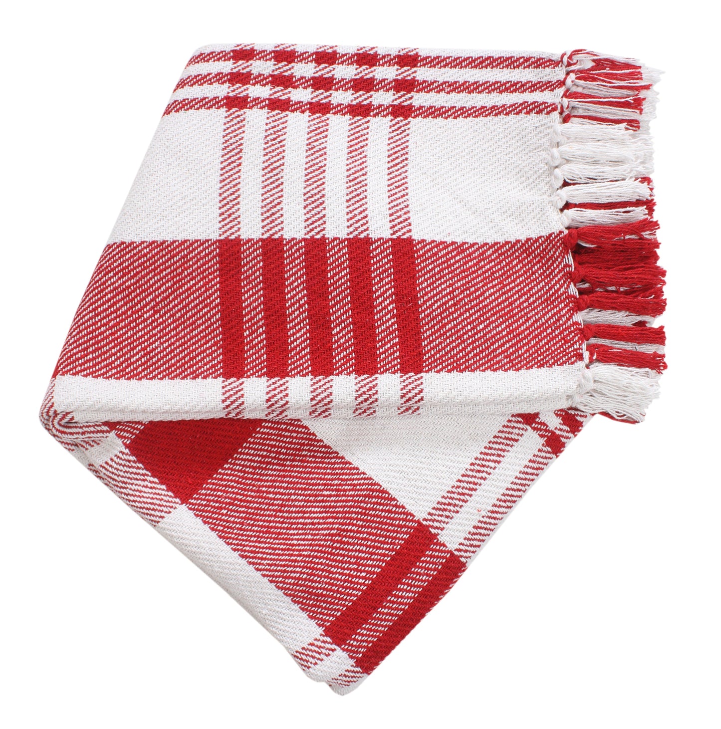 Farmhouse Hand Woven Plaid Collection Cotton Fringe Throw Blanket for Couch | Sofa | Bed |  50x60, White/Black