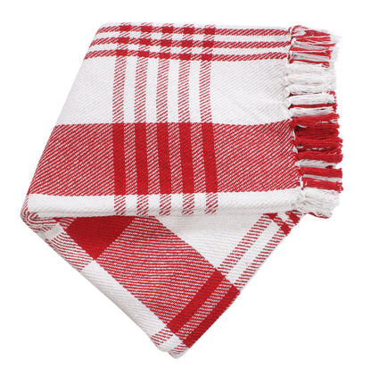 Farmhouse Hand Woven Plaid Collection Cotton Fringe Throw Blanket for Couch | Sofa | Bed |  50x60, White/Black