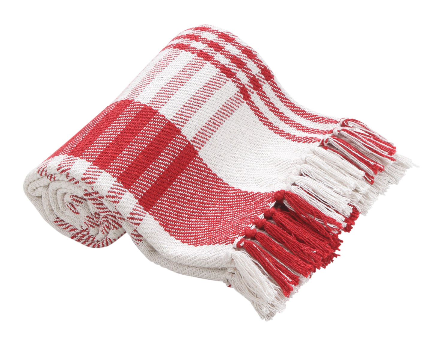 Farmhouse Hand Woven Plaid Collection Cotton Fringe Throw Blanket for Couch | Sofa | Bed |  50x60, White/Black