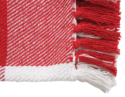 Farmhouse Hand Woven Plaid Collection Cotton Fringe Throw Blanket for Couch | Sofa | Bed |  50x60, White/Black