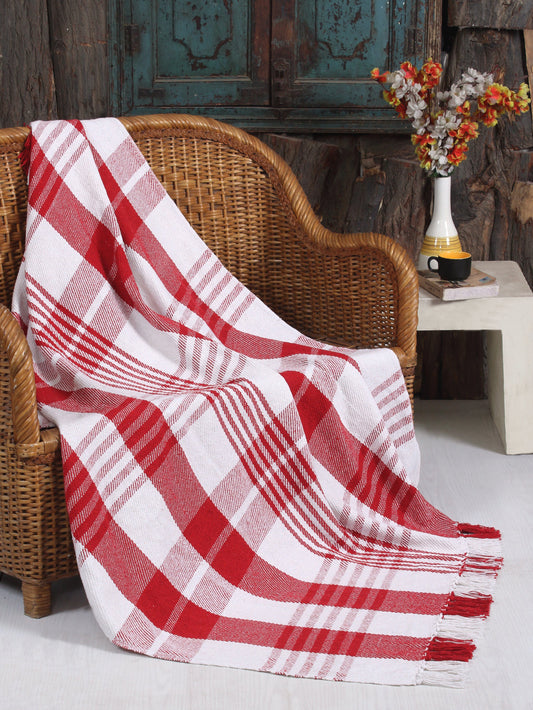 Farmhouse Hand Woven Plaid Collection Cotton Fringe Throw Blanket for Couch | Sofa | Bed |  50x60, White/Black