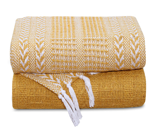 Cotton Hand Woven Soft Cozy Warm Lightweight Batik Throw Blanket for Couch | Sofa | Bed | 50’’x60’’ Inches (Set of 2)