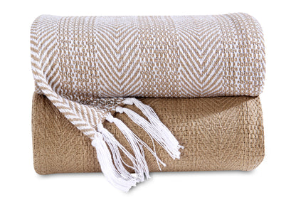 Hand Woven 100% Cotton All Season Soft Throw Blankets Herringbone 50''x60'' Set of 2