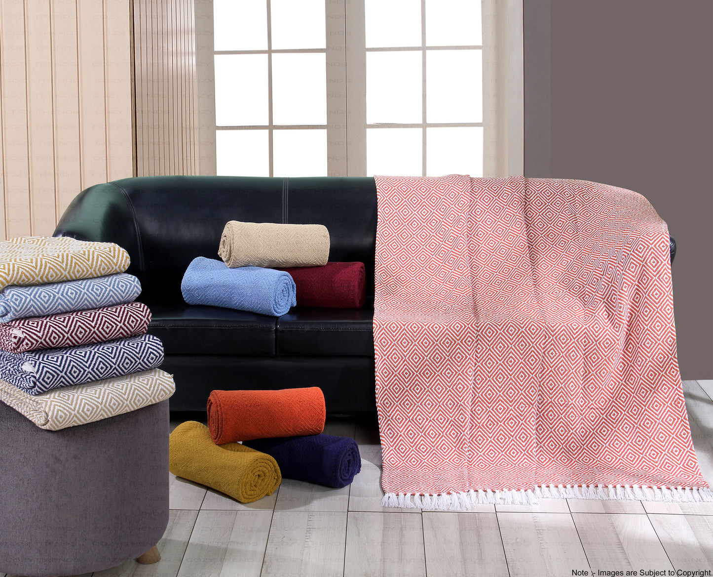 Hand Woven 100% Cotton All Season Couch Chair Bed Decorative Diamond Throw Blankets Set of 2