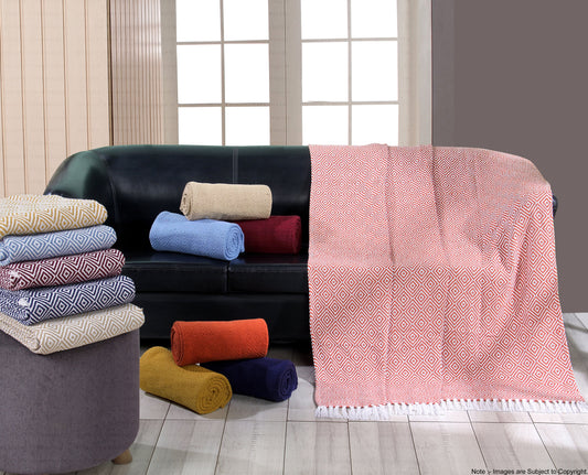 Hand Woven 100% Cotton All Season Couch Chair Bed Decorative Diamond Throw Blankets Set of 2