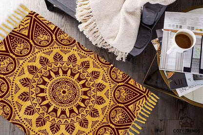 Cotton Printed Mandala Rag Rug 24''x36''- 2x3'- Multicolor Chindi Rug - Hand Woven Washable & Reversible for Living Room Kitchen Entryway Bedroom Rug Rag with Tassel