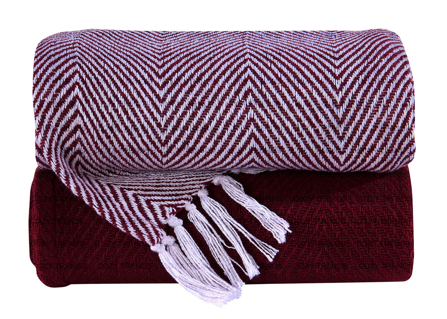 Handwoven 100% Cotton All Season Couch Chair Bed Decorative Throw Blankets Chevron Set of 2