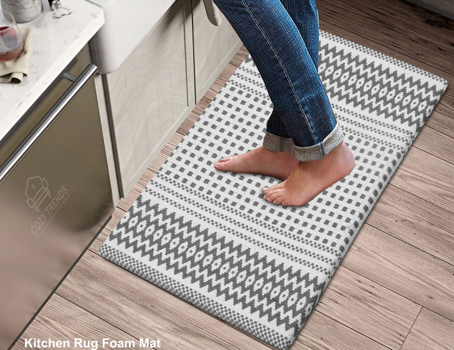Kitchen Mat Cushioned Anti-Fatigue Kitchen Rug, Waterproof Non-Slip Kitchen Mats and Rugs Heavy Duty Comfort Foam Rug for Kitchen, Floor Home, Office, Sink, Laundry