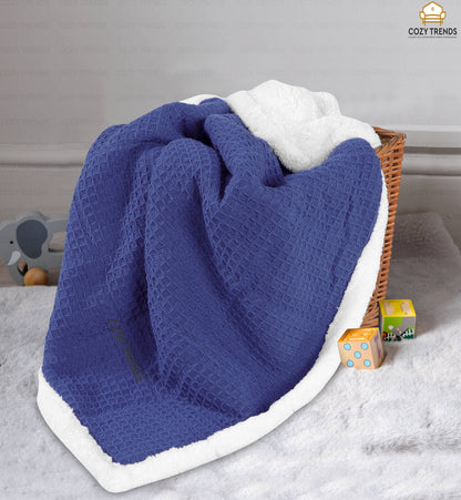 Luxurious Cotton Unisex Baby Blanket Waffle Weave with Sherpa Backing Soft Cozy 30''x40'' Receiving Crib Stroller Nap Blanket