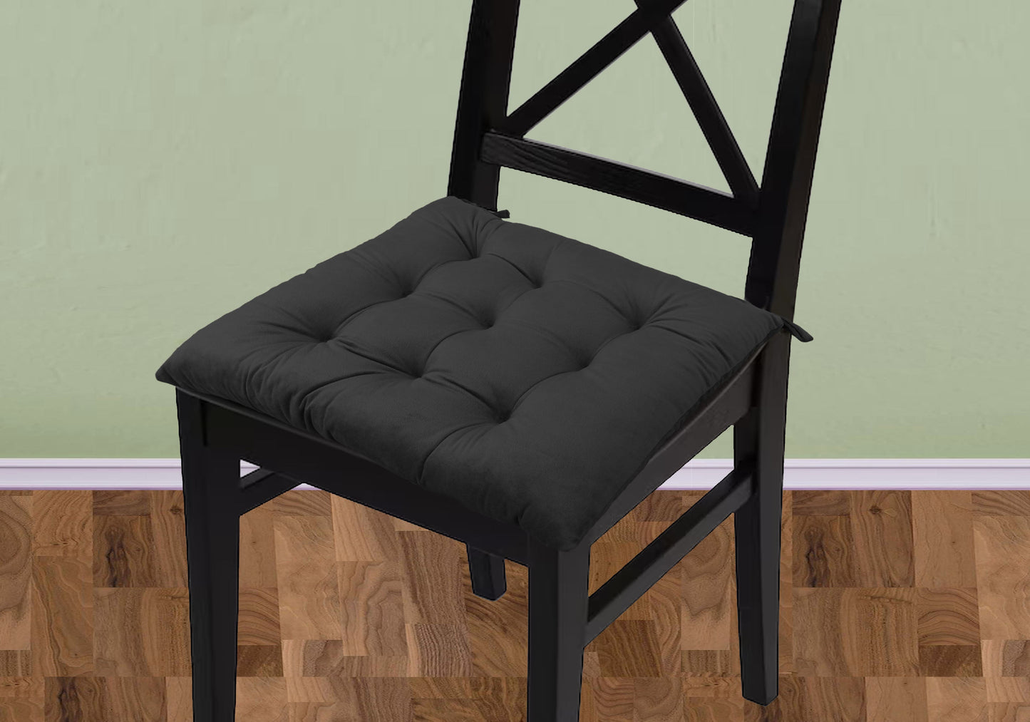 Handmade Velvet Chair Seat Pads Cushions Tufted with Ties - 16''x16'' | 3'' Thick (