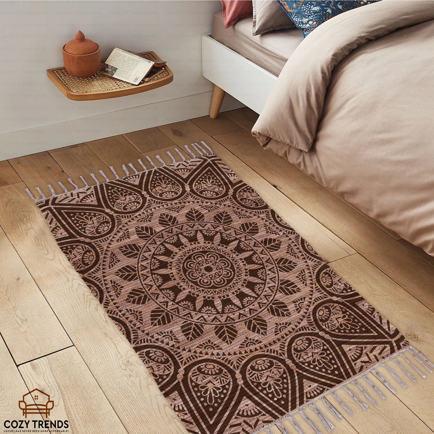 Cotton Printed Mandala Rag Rug 24''x36''- 2x3'- Multicolor Chindi Rug - Hand Woven Washable & Reversible for Living Room Kitchen Entryway Bedroom Rug Rag with Tassel