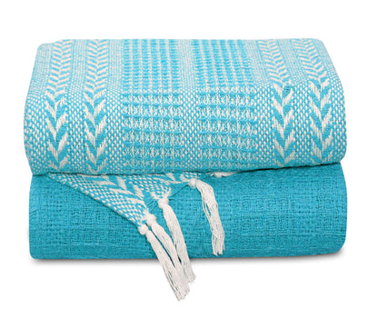Cotton Hand Woven Soft Cozy Warm Lightweight Batik Throw Blanket for Couch | Sofa | Bed | 50’’x60’’ Inches (Set of 2)