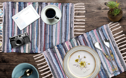100% Cotton Placemats Farmhouse Woven Fabric for Dining Room Rectangle Set of 6 | 14''x20''| Heat Resistant | Washable | Durable with Tassel