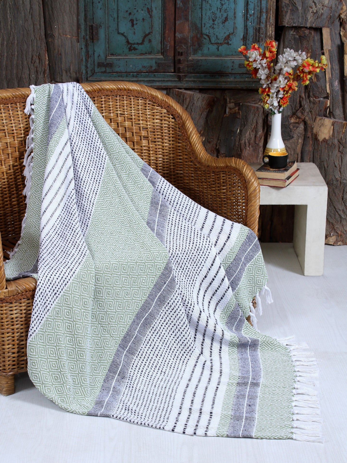 Handwoven Cotton Boho Throw Blanket with Tassels – All Season Throw for Decorative Luxury in Living Room or Bedroom, Soft Cozy Couch Sofa Bed Blanket, 50x60 Inches