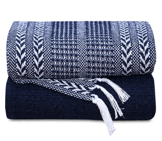Cotton Hand Woven Soft Cozy Warm Lightweight Batik Throw Blanket for Couch | Sofa | Bed | 50’’x60’’ Inches (Set of 2)