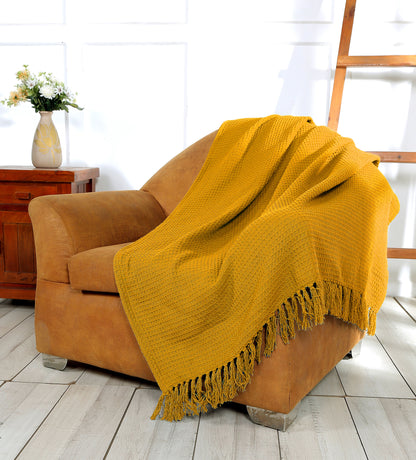 Luxurious Cozy Soft All-Season Cotton Waffle Weave Throw Blanket with Fringes – Lightweight – Decorative Blanket for Couch, Bed & Sofa