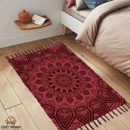 Cotton Printed Mandala Rag Rug 24''x36''- 2x3'- Multicolor Chindi Rug - Hand Woven Washable & Reversible for Living Room Kitchen Entryway Bedroom Rug Rag with Tassel
