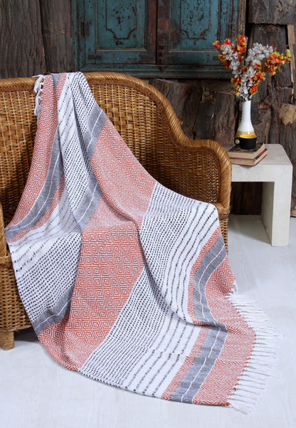 Handwoven Cotton Boho Throw Blanket with Tassels – All Season Throw for Decorative Luxury in Living Room or Bedroom, Soft Cozy Couch Sofa Bed Blanket, 50x60 Inches