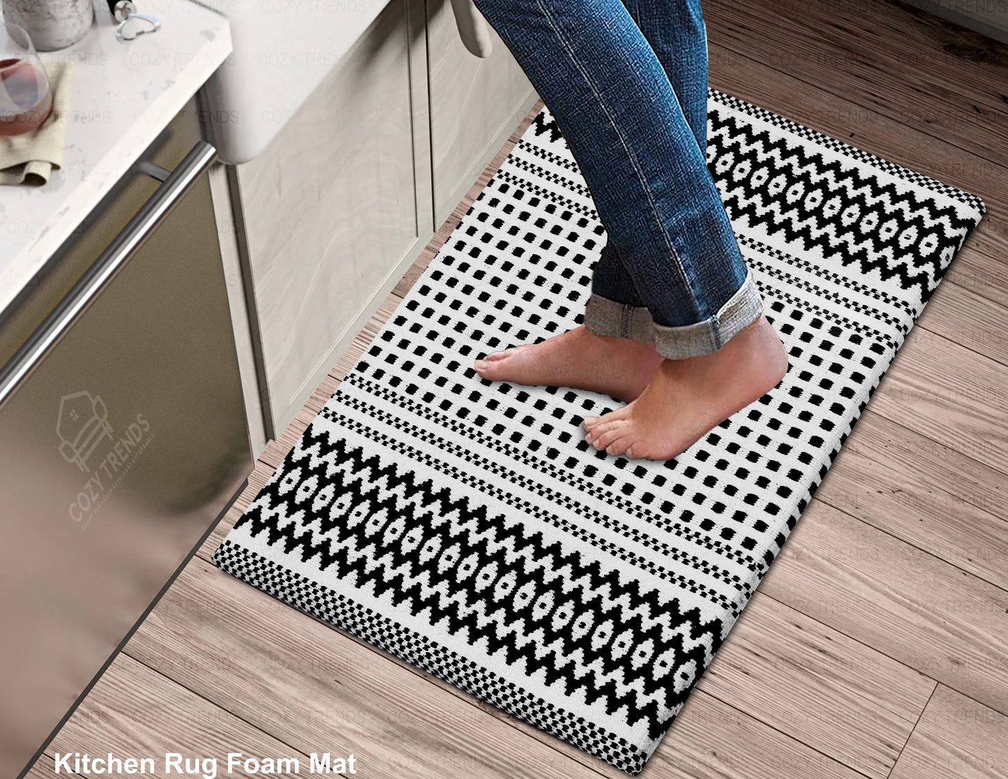 Kitchen Mat Cushioned Anti-Fatigue Kitchen Rug, Waterproof Non-Slip Kitchen Mats and Rugs Heavy Duty Comfort Foam Rug for Kitchen, Floor Home, Office, Sink, Laundry