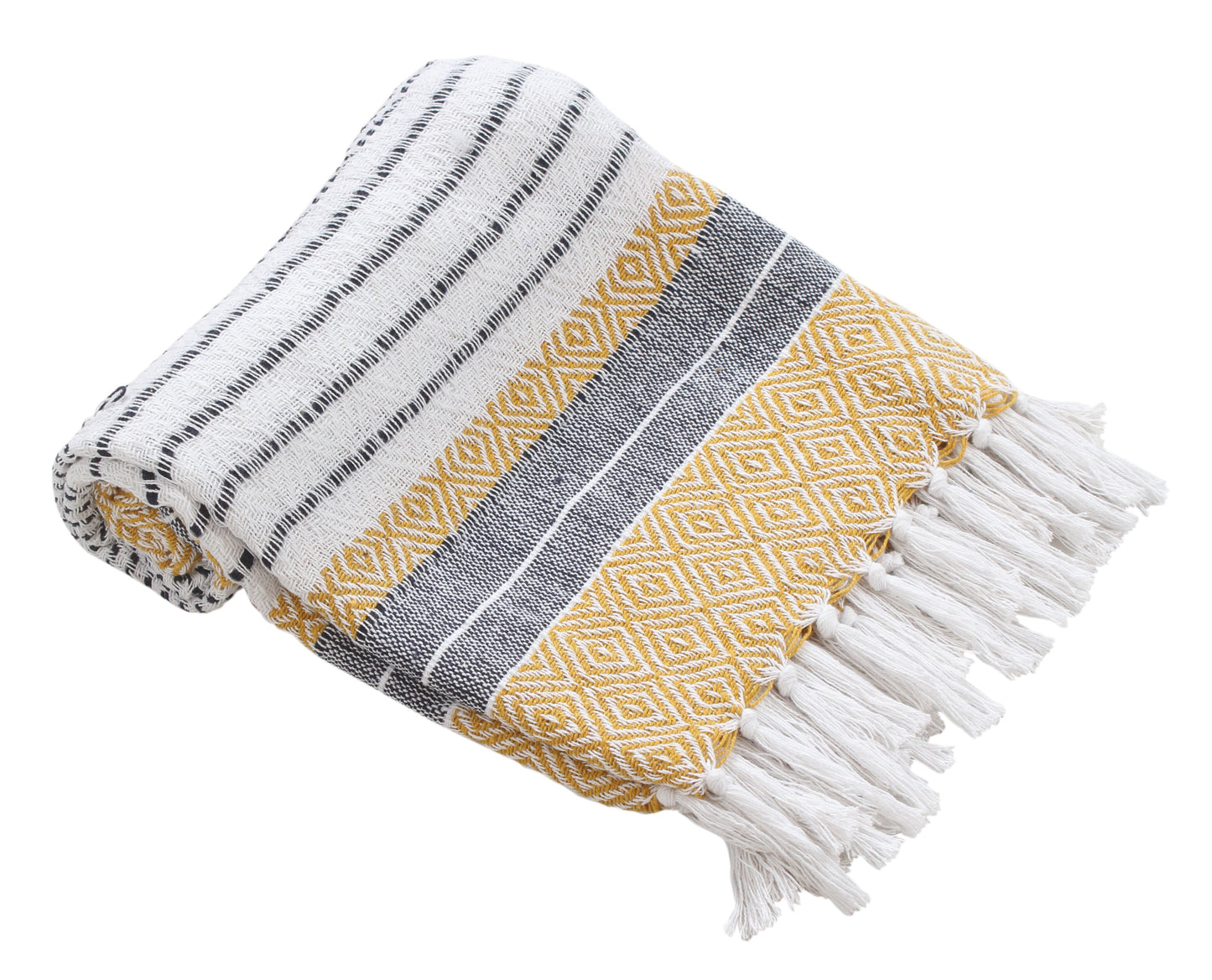 Handwoven Cotton Boho Throw Blanket with Tassels – All Season Throw for Decorative Luxury in Living Room or Bedroom, Soft Cozy Couch Sofa Bed Blanket, 50x60 Inches