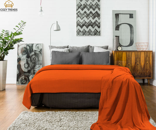 100% Fine Cotton Blanket Luxurious Basket Weave Stylish Design Soft Cozy and Comfortable All Season Light Weight Spread Quilt Bed & Couch/Sofa