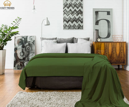 100% Fine Cotton Blanket Luxurious Basket Weave Stylish Design Soft Cozy and Comfortable All Season Light Weight Spread Quilt Bed & Couch/Sofa
