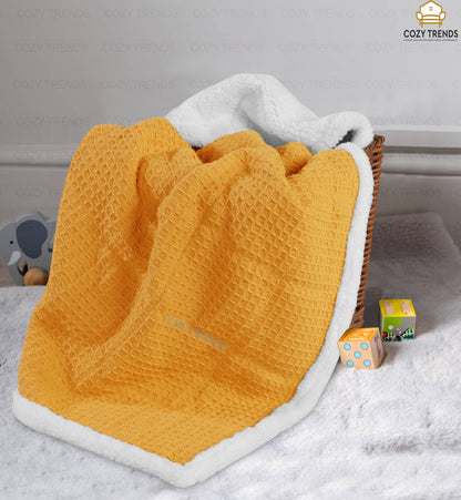 Luxurious Cotton Unisex Baby Blanket Waffle Weave with Sherpa Backing Soft Cozy 30''x40'' Receiving Crib Stroller Nap Blanket