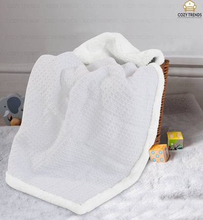 Luxurious Cotton Unisex Baby Blanket Waffle Weave with Sherpa Backing Soft Cozy 30''x40'' Receiving Crib Stroller Nap Blanket