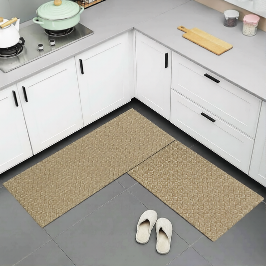 Hand Woven Kitchen Bath Mats [2 PCS] Cushioned Cotton Anti-Fatigue Rug, Waterproof Non-Slip Kitchen Mats and Rugs - Office, Sink, Laundry