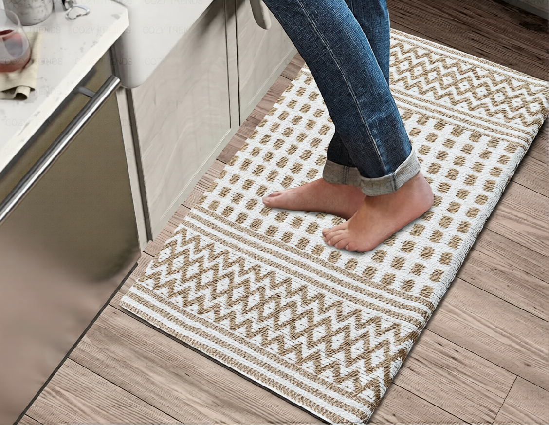 Luxurious Woven Cotton Cushioned Thiclk Kitchen Mat Rug - Anti-Fatigue, Anti-Skid - 18''x30''