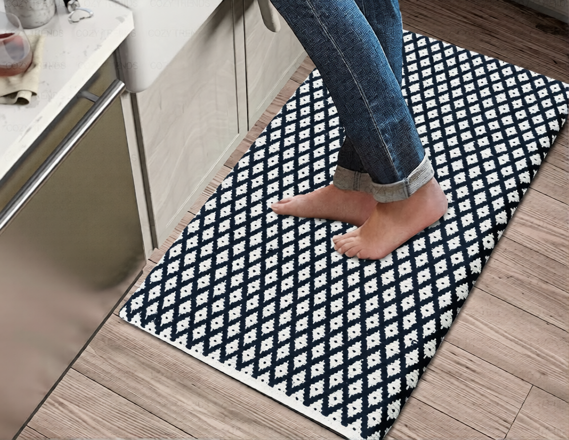 Luxurious Woven Cotton Cushioned Thiclk Kitchen Mat Rug - Anti-Fatigue, Anti-Skid - 18''x30''