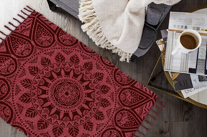 Cotton Printed Mandala Rag Rug 24''x36''- 2x3'- Multicolor Chindi Rug - Hand Woven Washable & Reversible for Living Room Kitchen Entryway Bedroom Rug Rag with Tassel