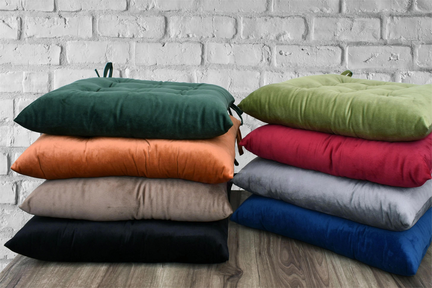 Handmade Velvet Chair Seat Pads Cushions Tufted with Ties - 16''x16'' | 3'' Thick (