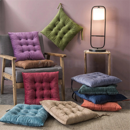 Handmade Velvet Chair Seat Pads Cushions Tufted with Ties - 16''x16'' | 3'' Thick (