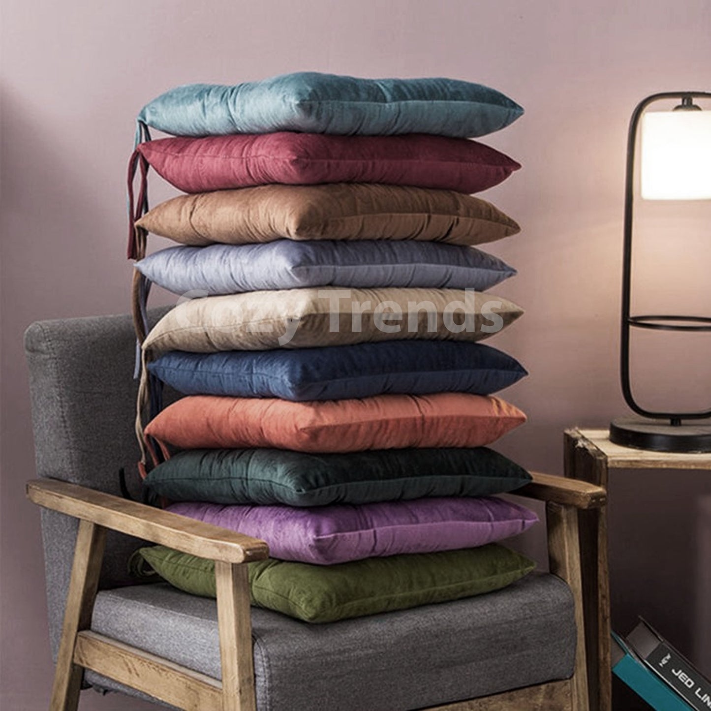 Handmade Velvet Chair Seat Pads Cushions Tufted with Ties - 16''x16'' | 3'' Thick (