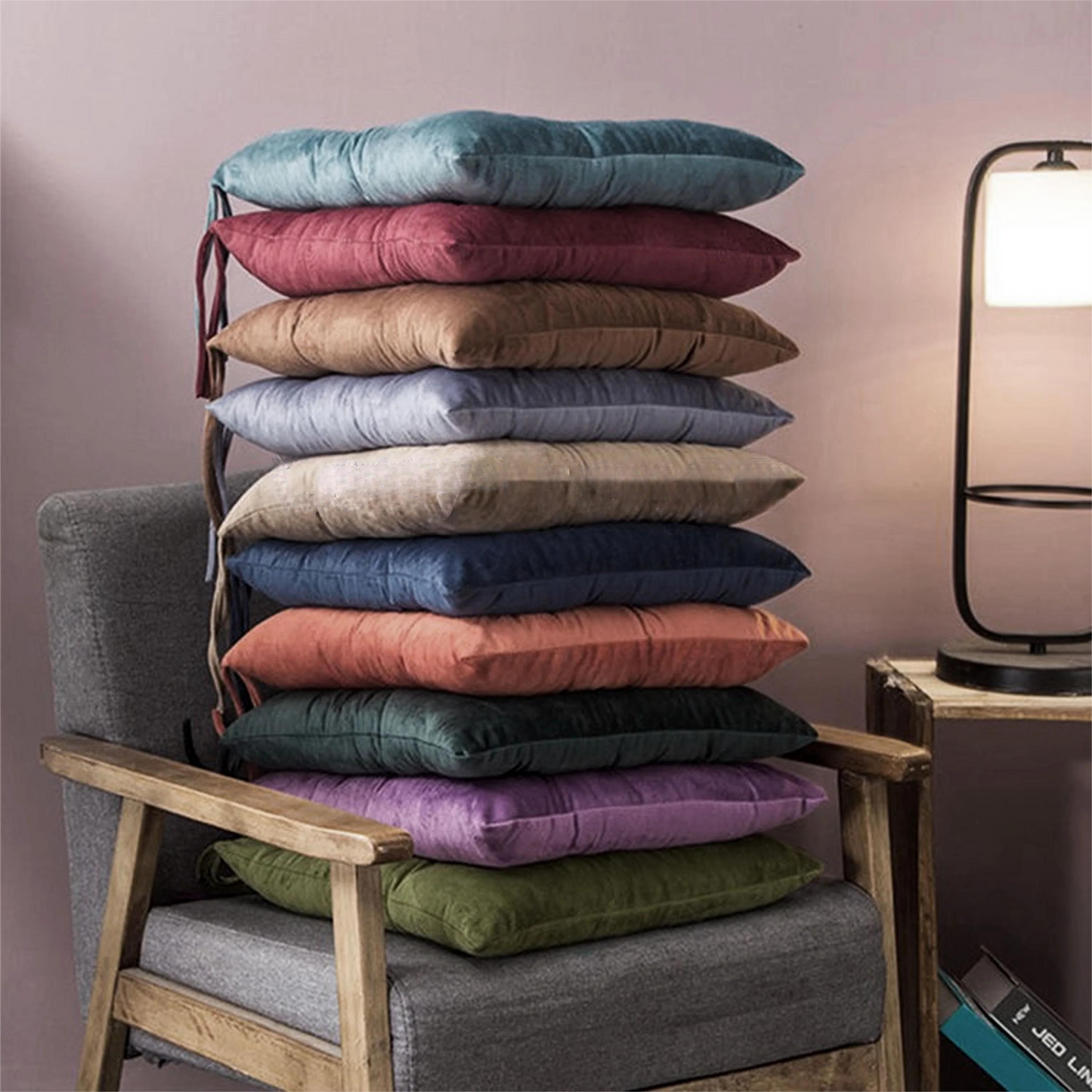 Handmade Velvet Chair Seat Pads Cushions Tufted with Ties - 16''x16'' | 3'' Thick (